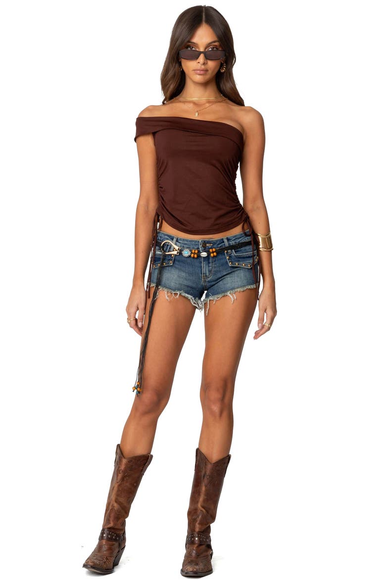 Studded Low Rise Denim Shorts, Alternate, color, BLUE-WASHED