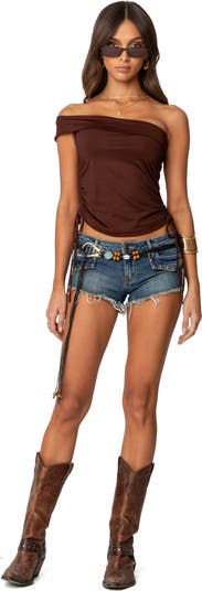 【COLOR iN ID】Studded Damage Bermuda Denim EDIKTED Studded Low Rise Denim Shorts | Nordstrom