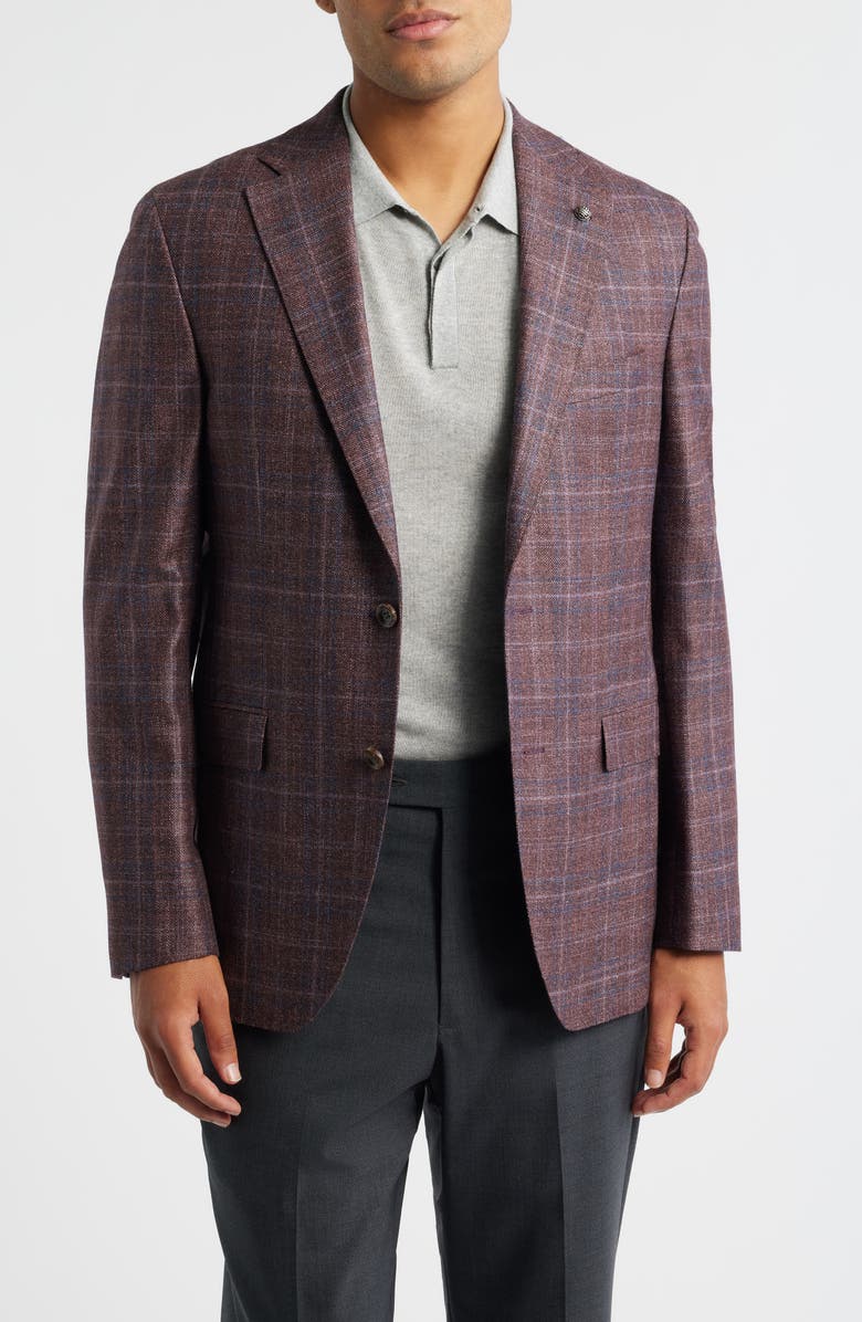 Jack Victor McAllen Red Plaid Soft Constructed Wool & Silk Blend Sport Coat, Main, color,