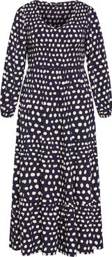 City Chic Adley Printed Smocked Bodice Long Sleeve Maxi Dress