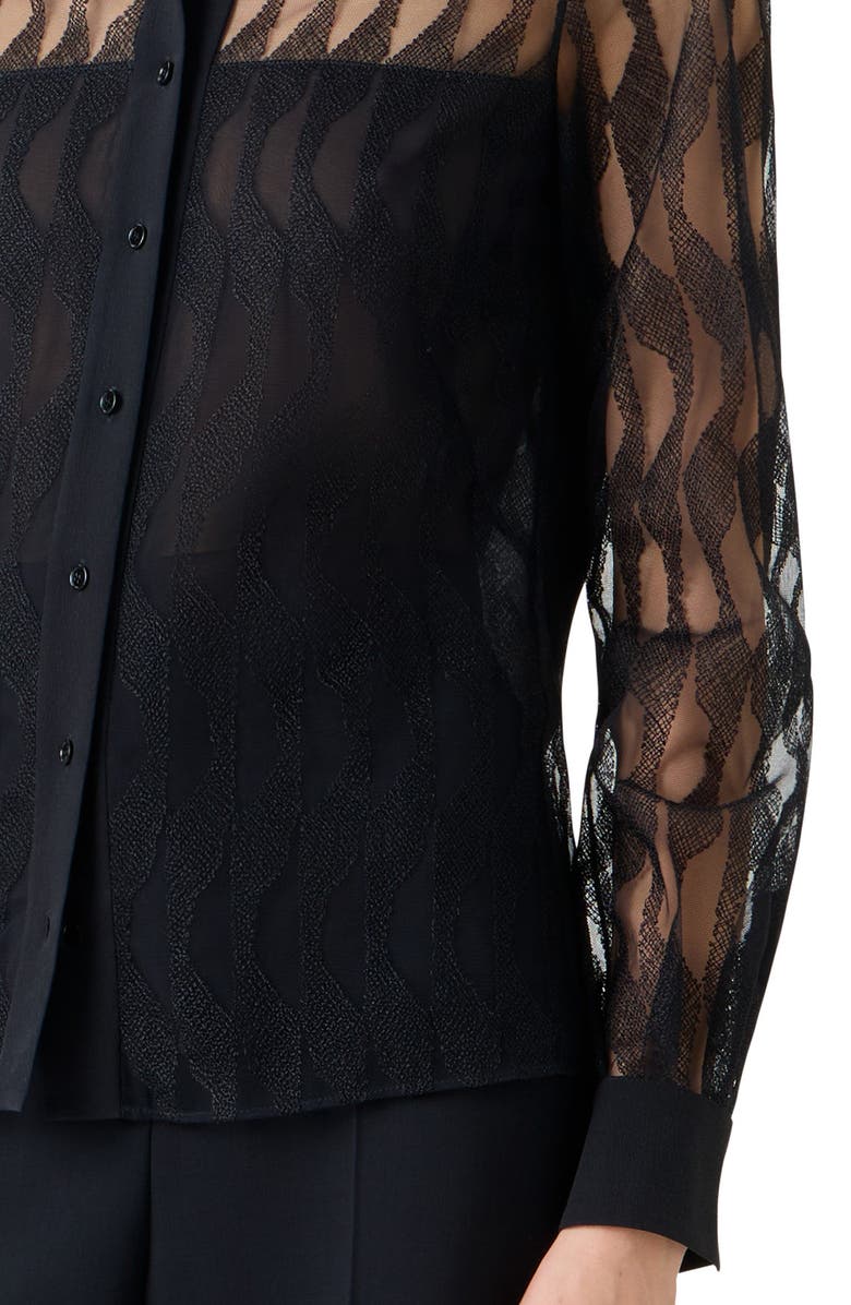 Akris High Plains Tulle Jacquard Button-Up Shirt, Alternate, color, Black