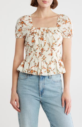 Melrose And Market Puff Sleeve Top In Neutral