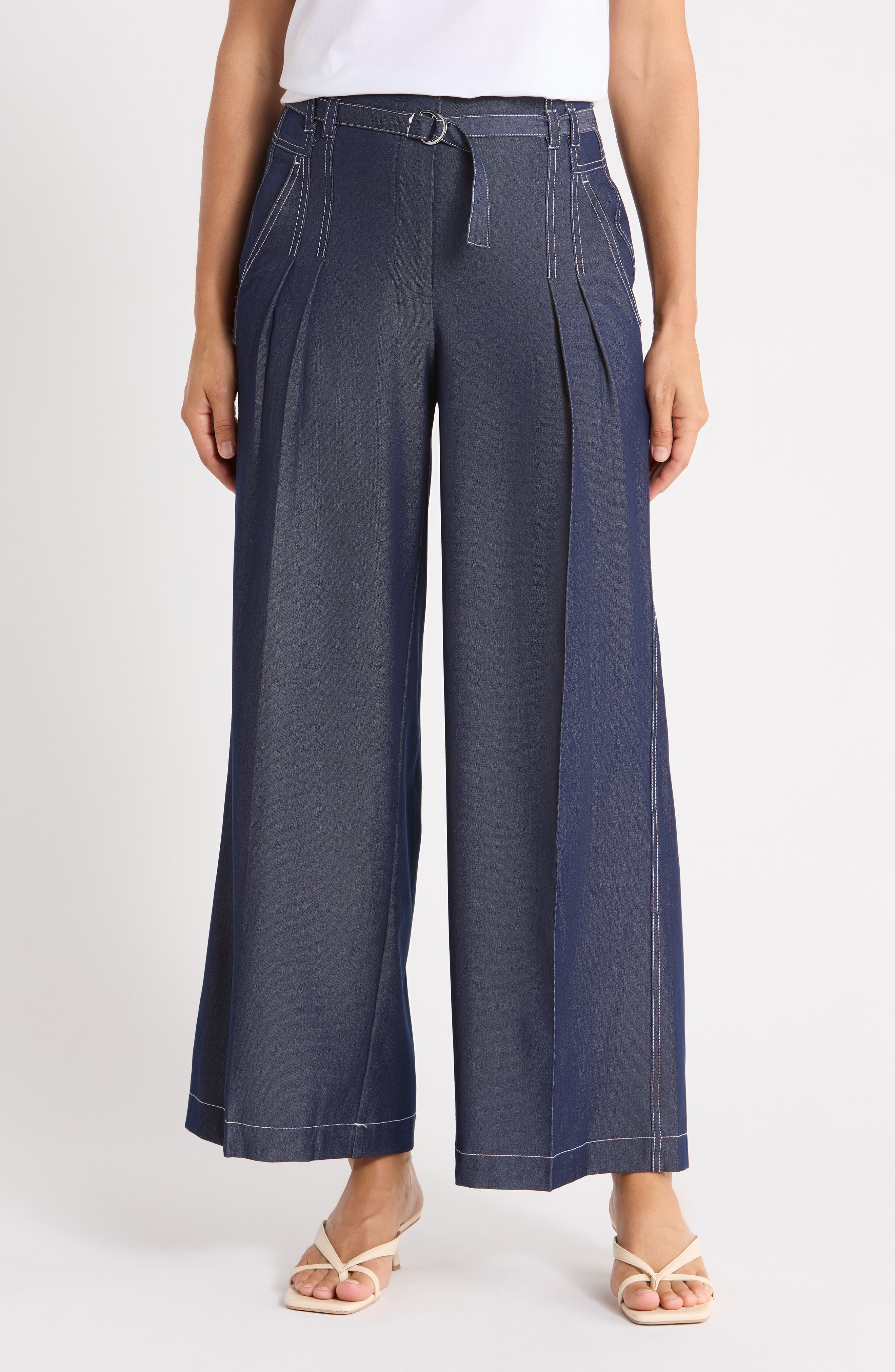 Topstitched Wide Leg Pants