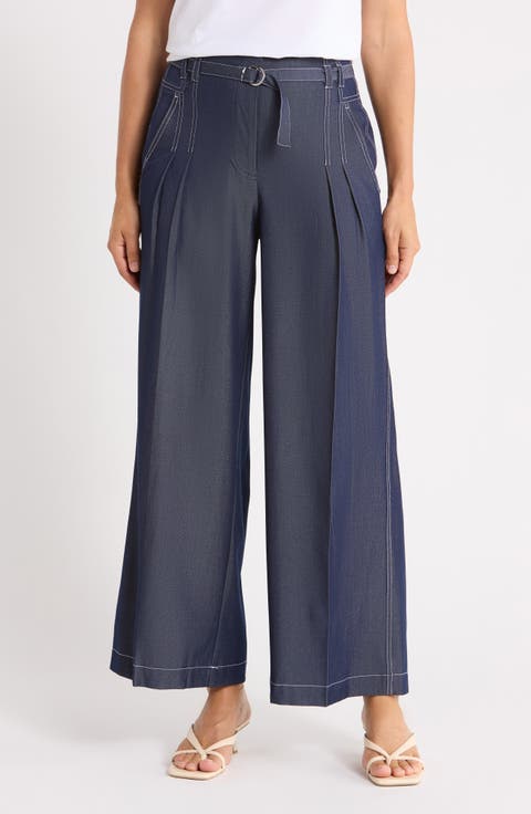 Topstitched Wide Leg Pants