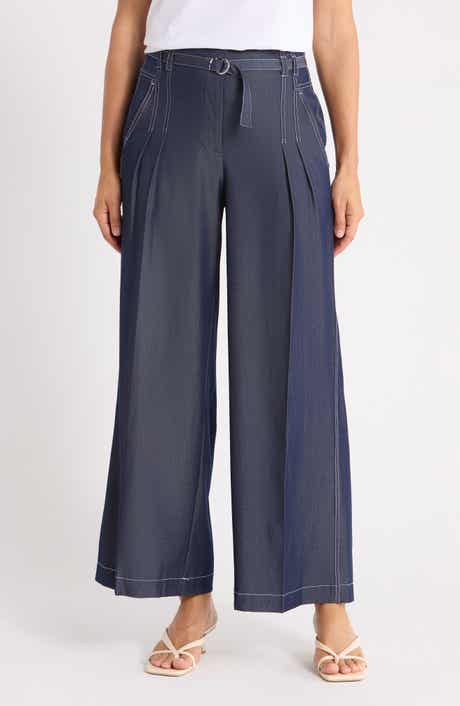 Topstitched Wide Leg Pants