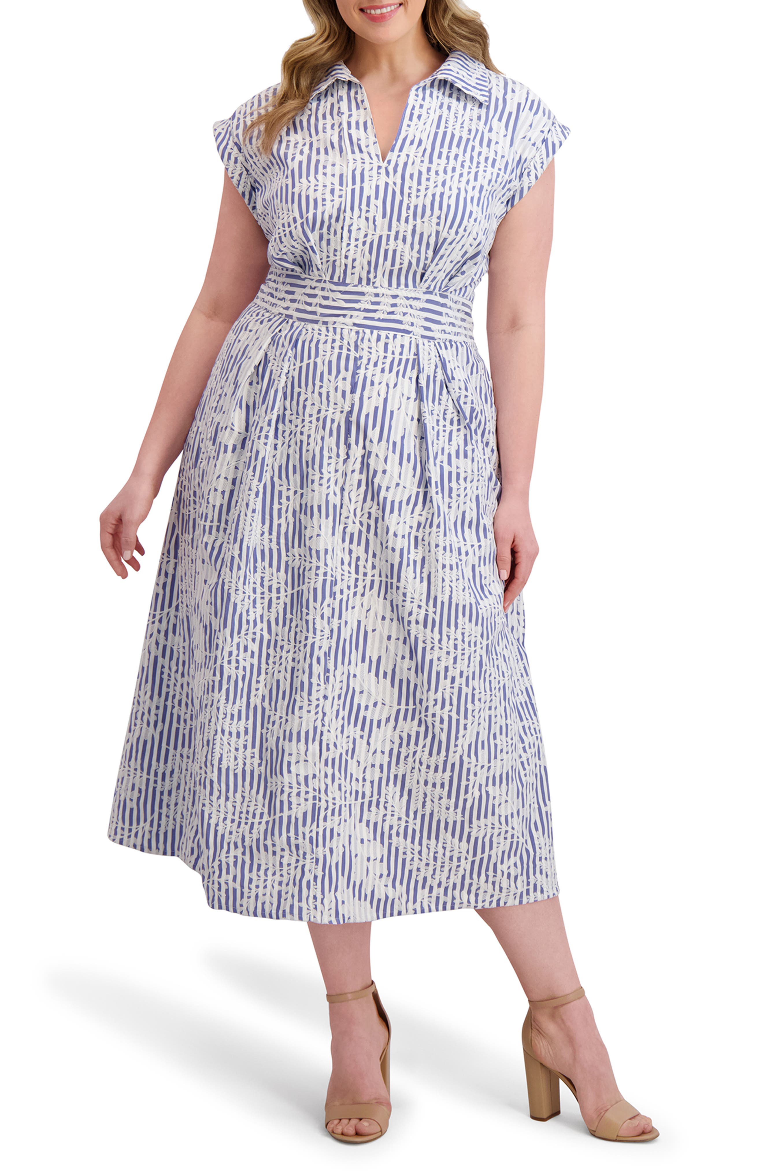 Kensie Embroidered Woven Midi Dress