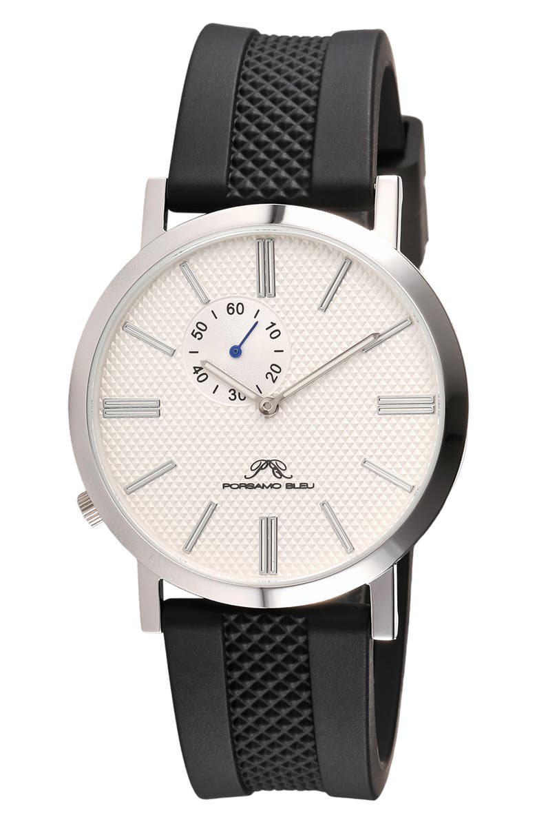 PORSAMO BLEU Bennett Silicone Strap Watch, 40mm, Main, color, Black And White