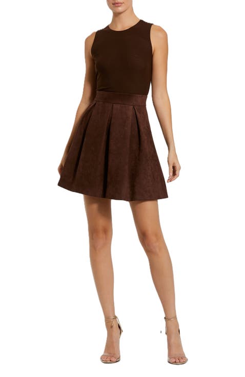 Sleeveless Mesh And Suede A Line Mini Dress