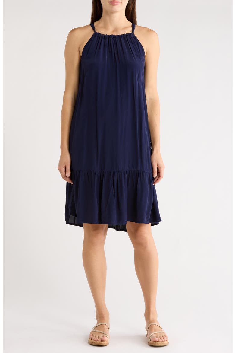 Calypso Tiered Crepe Minidress, Main, color, MARE NAVY