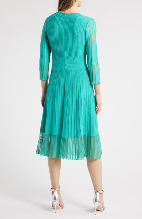 Ming Wang Ribbed Fit & Flare Midi Sweater Dress In Emerald Awe