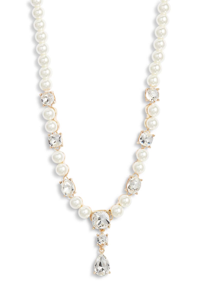 Faux Pearl Collar Necklace, Main, color, CLEAR- WHITE- GOLD
