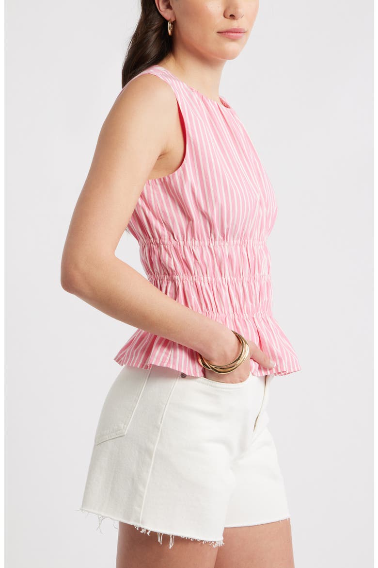 Stripe Smocked Peplum Poplin Top, Alternate, color, PINK ZENNA IVORY PENNY STRIPE