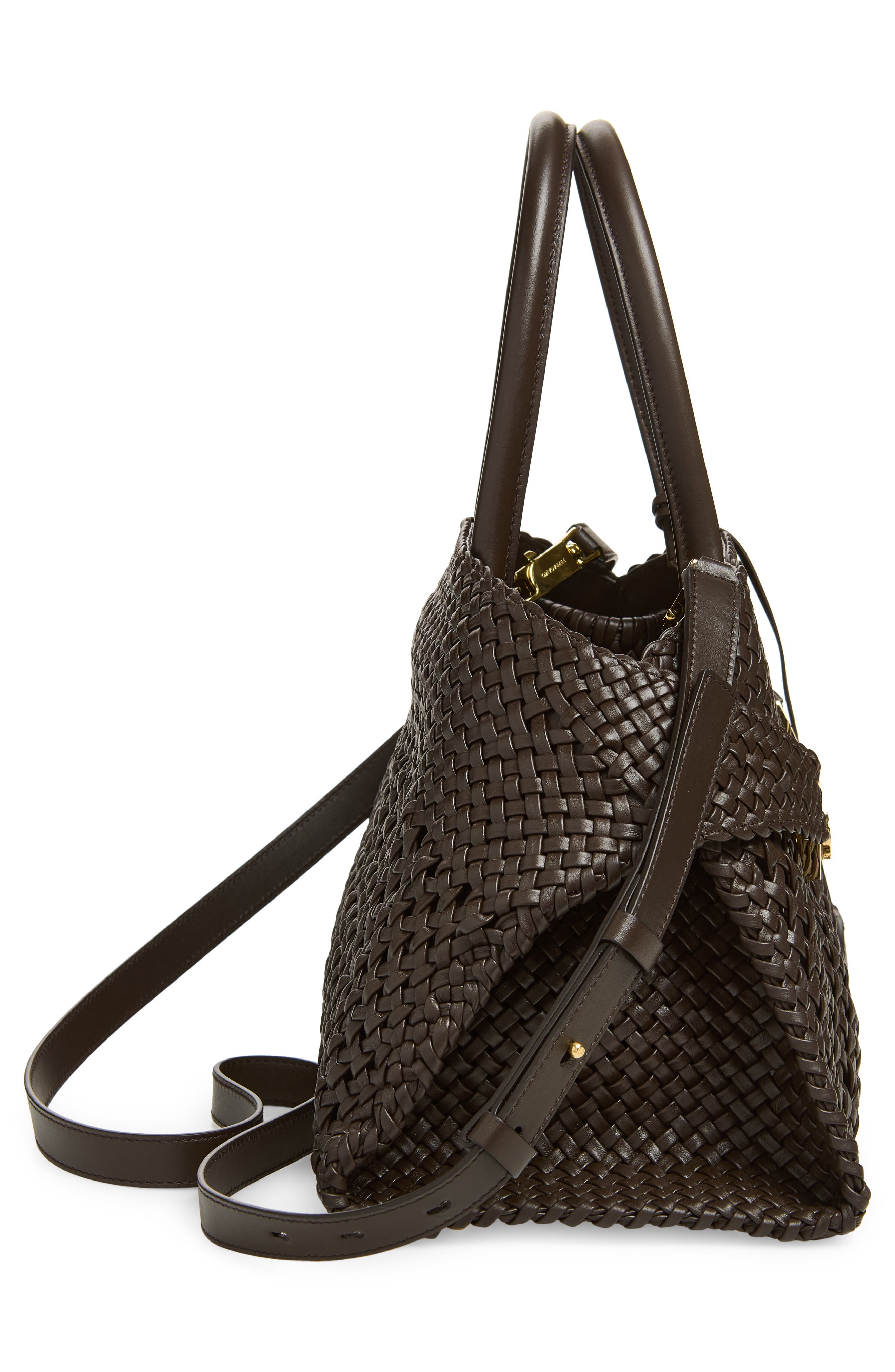 FERRAGAMO Small Hug Woven Leather Top Handle Bag, Alternate, color, 