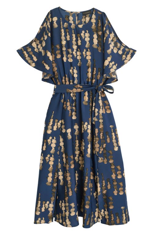 Donna Karan New York Abstract Print Cold Shoulder Midi Dress In Blue