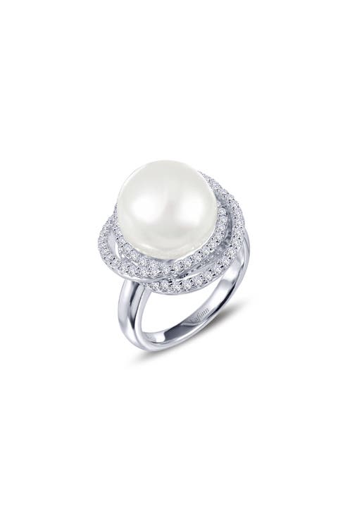 Simulated Pearl & Simulated Diamond Knot Ring