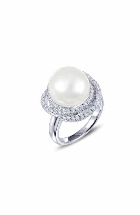 Simulated Pearl & Simulated Diamond Knot Ring