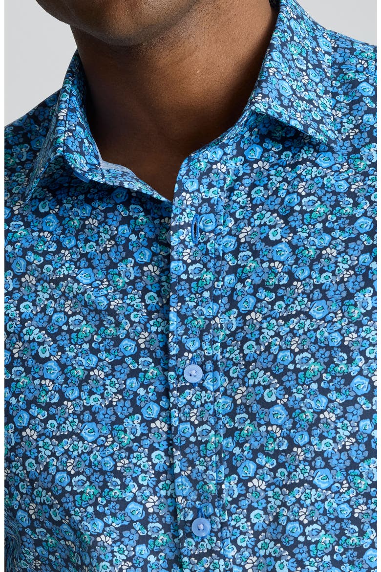 Zamora Floral Short Sleeve Performance Button-Up Shirt, Alternate, color, BLUE