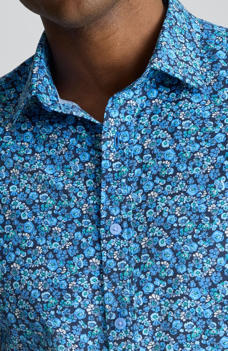 UNTUCKit Zamora Floral Short Sleeve Performance Button-Up Shirt, Alternate, color, Blue