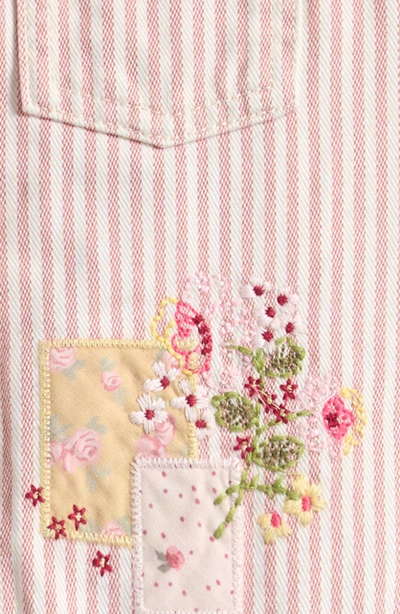 NEXT Kids' Embroidered Stripe Denim Jacket, Alternate, color, Pink