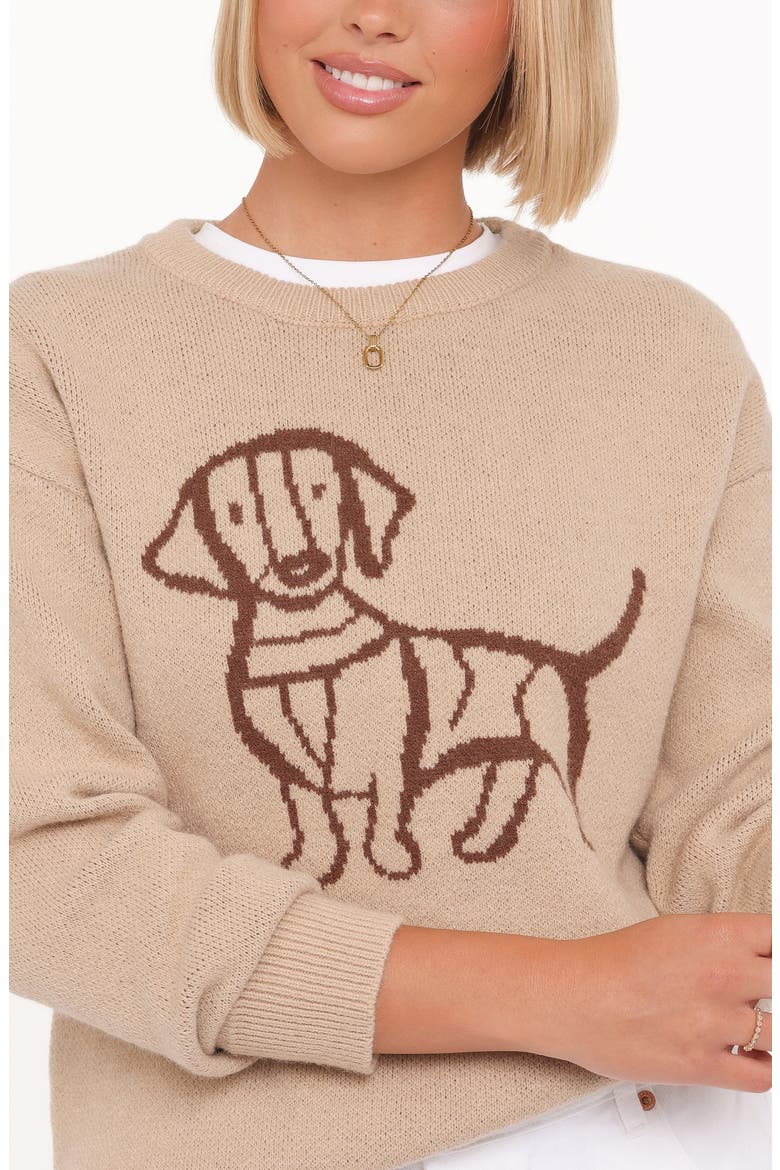 Amber Dachshund Crewneck Sweater, Alternate, color, BEIGE