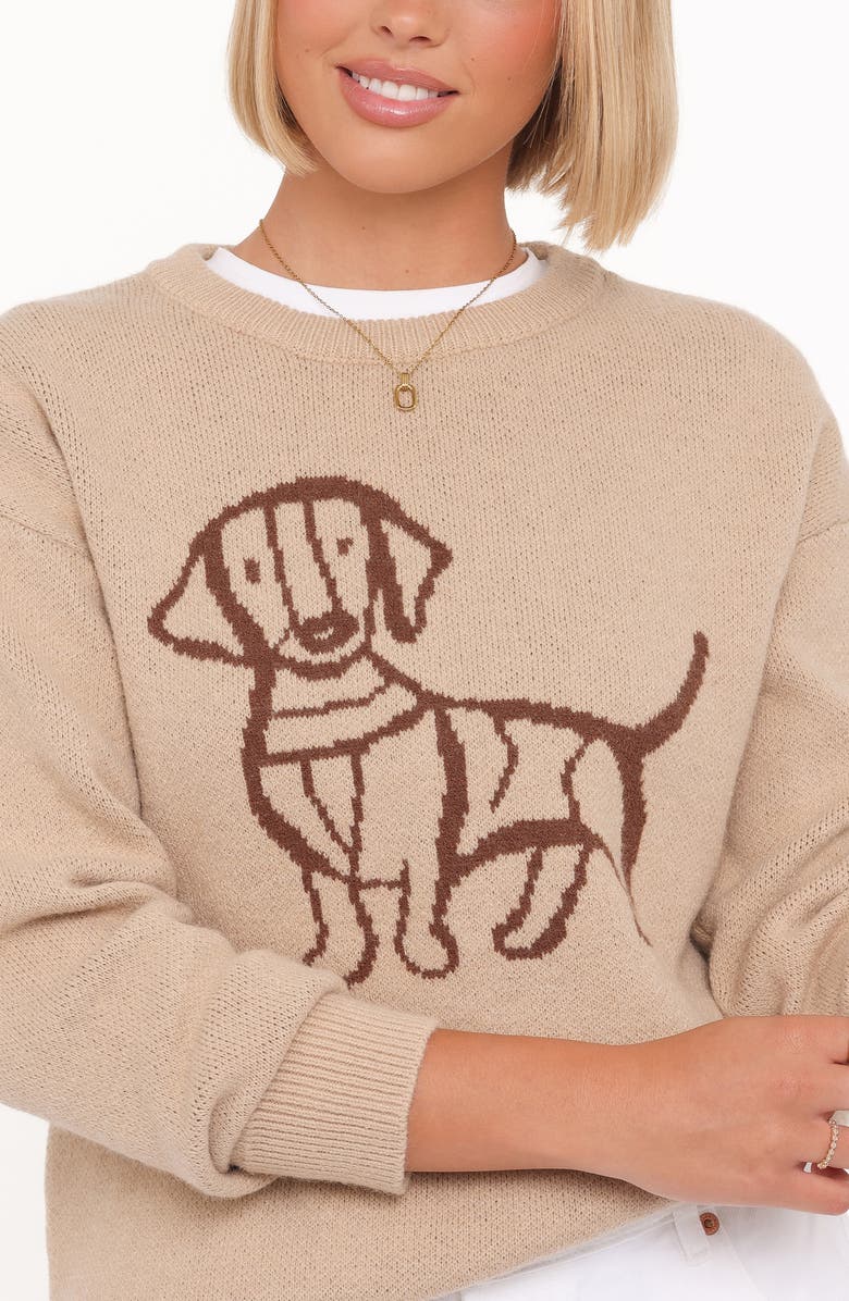 Petal & Pup Amber Dachshund Crewneck Sweater, Alternate, color, Beige