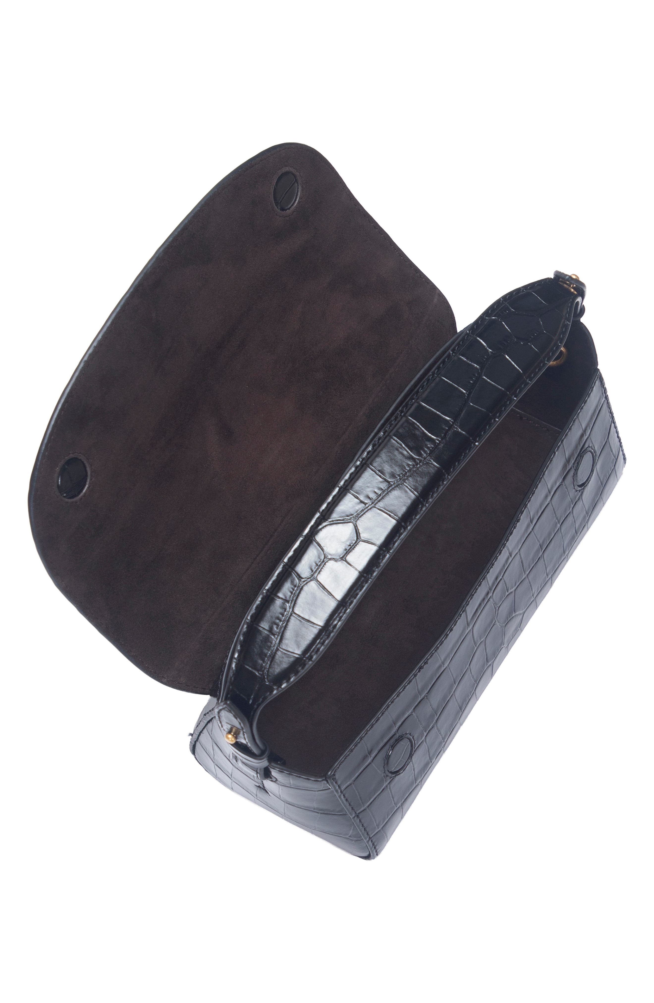 Vince Mini Sabrina Croc Embossed Leather Top Handle Bag, Alternate, color, Black
