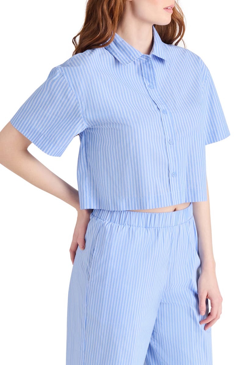 Steve Madden Tula Stripe Short Sleeve Button-Up Shirt, Alternate, color,