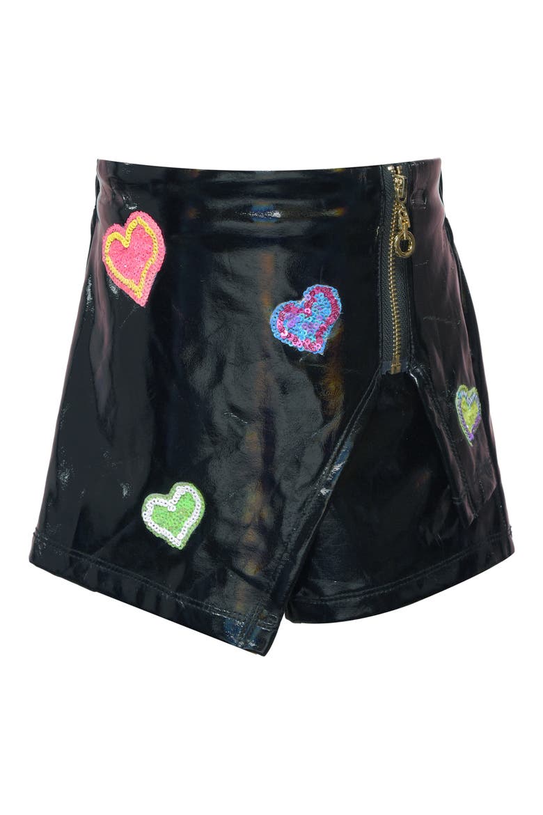 Kids' Sequin Heart Faux Leather Skort, Main, color, BLACK MULTI