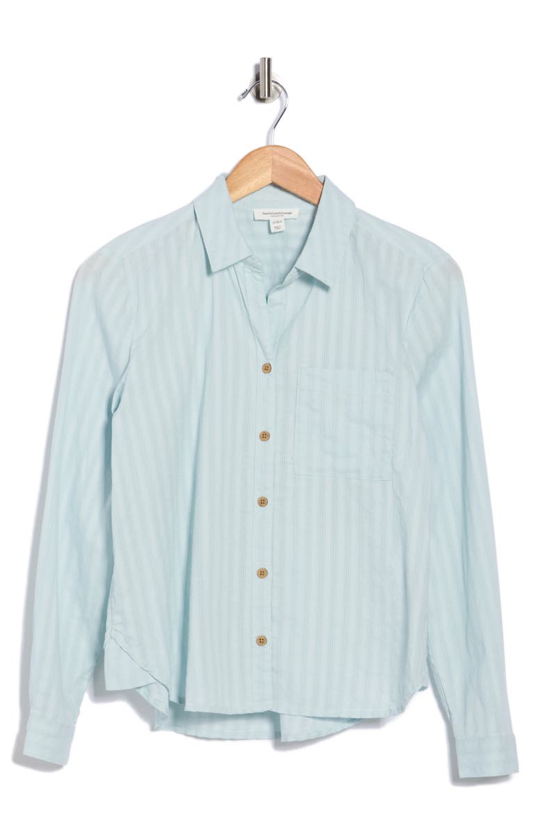 beachlunchlounge Candace Stripe Cotton Button-Up Shirt, Alternate, color, Sea Salt
