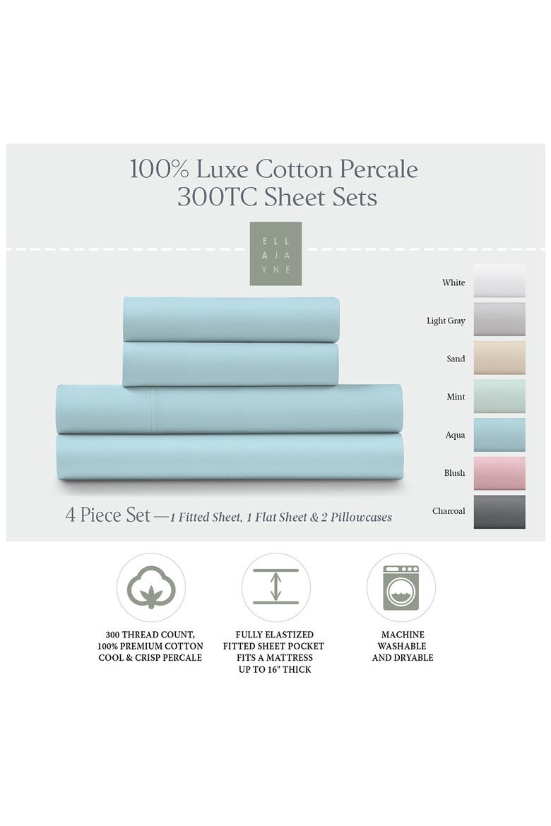 500 Thread Count Cotton Sateen 4-Piece Sheet Set, Alternate, color, OCEAN