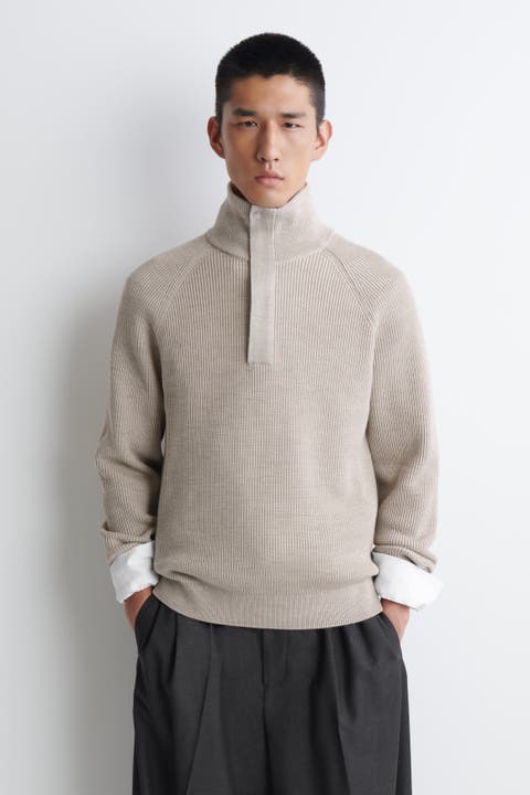 Ribbed Wool Half-Zip Sweater