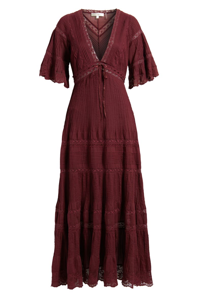 Marlowe Lace Detail Tiered Cotton Maxi Dress, Alternate, color, SPICED BERRY