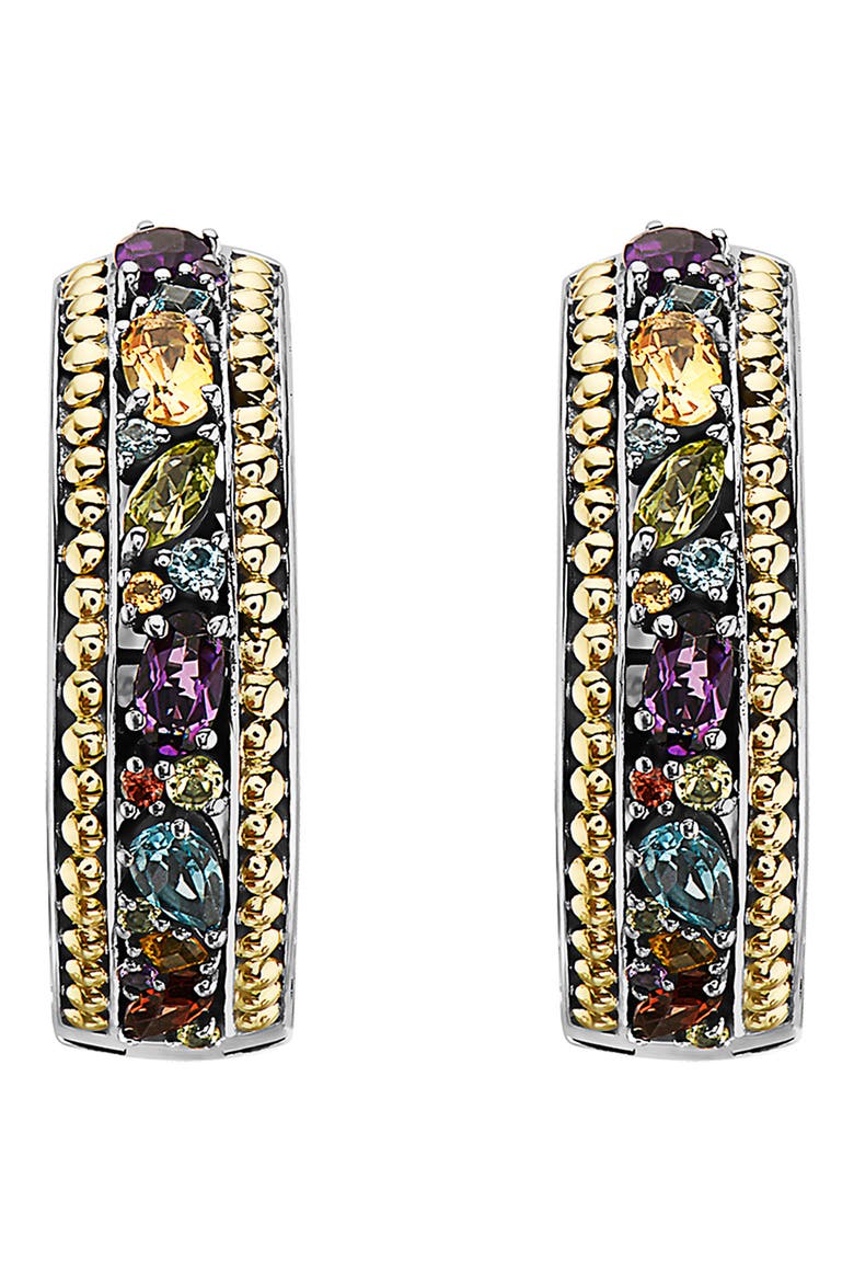 Two-Tone Semiprecious Stone Hoop Earrings, Alternate, color, GOLD MULTI