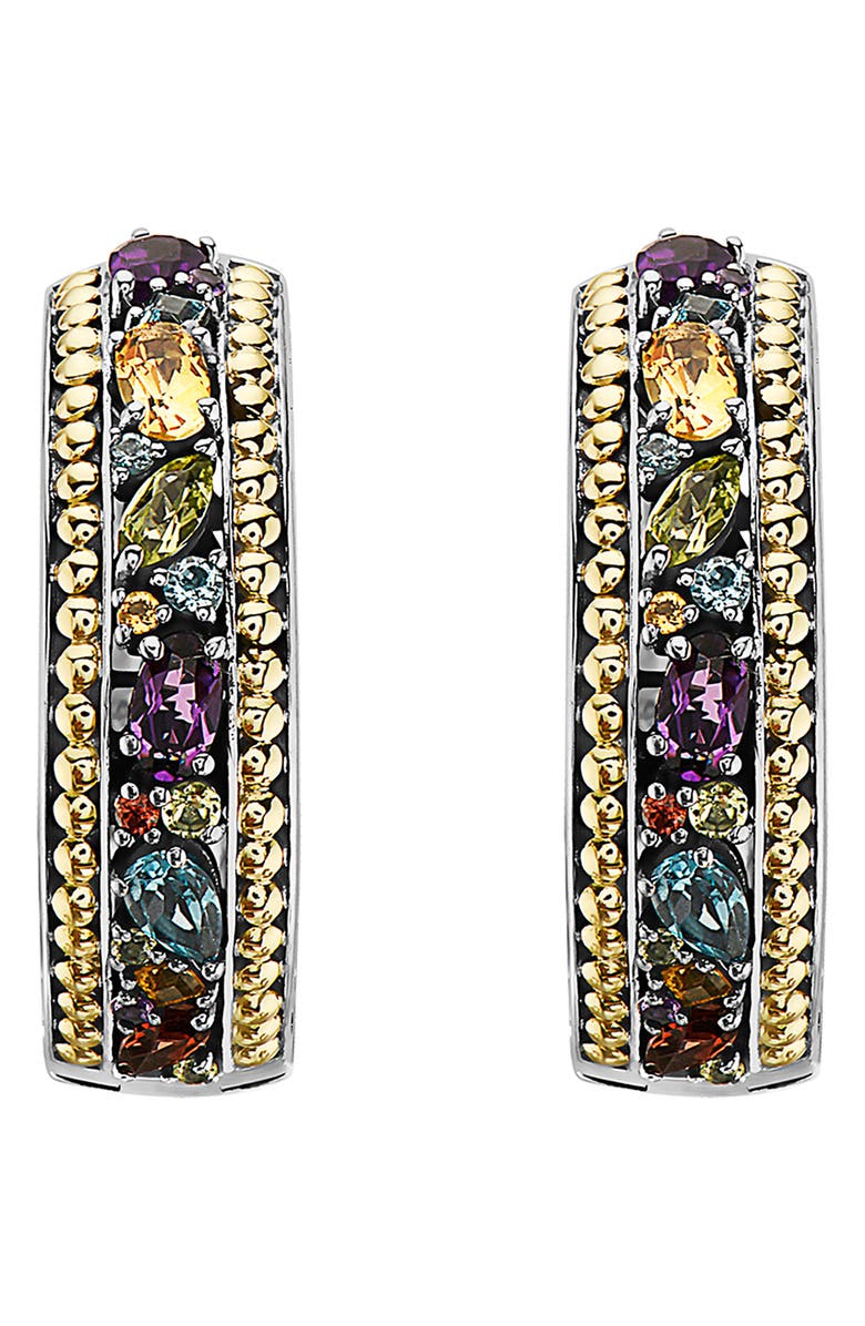 EFFY Two-Tone Semiprecious Stone Hoop Earrings, Alternate, color, Gold Multi