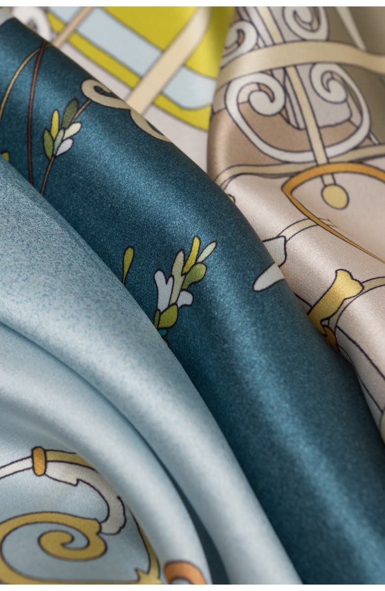 Elizabetta Garden of Dreams - Hand Rolled Silk Foulard for Women, Alternate, color, Aqua