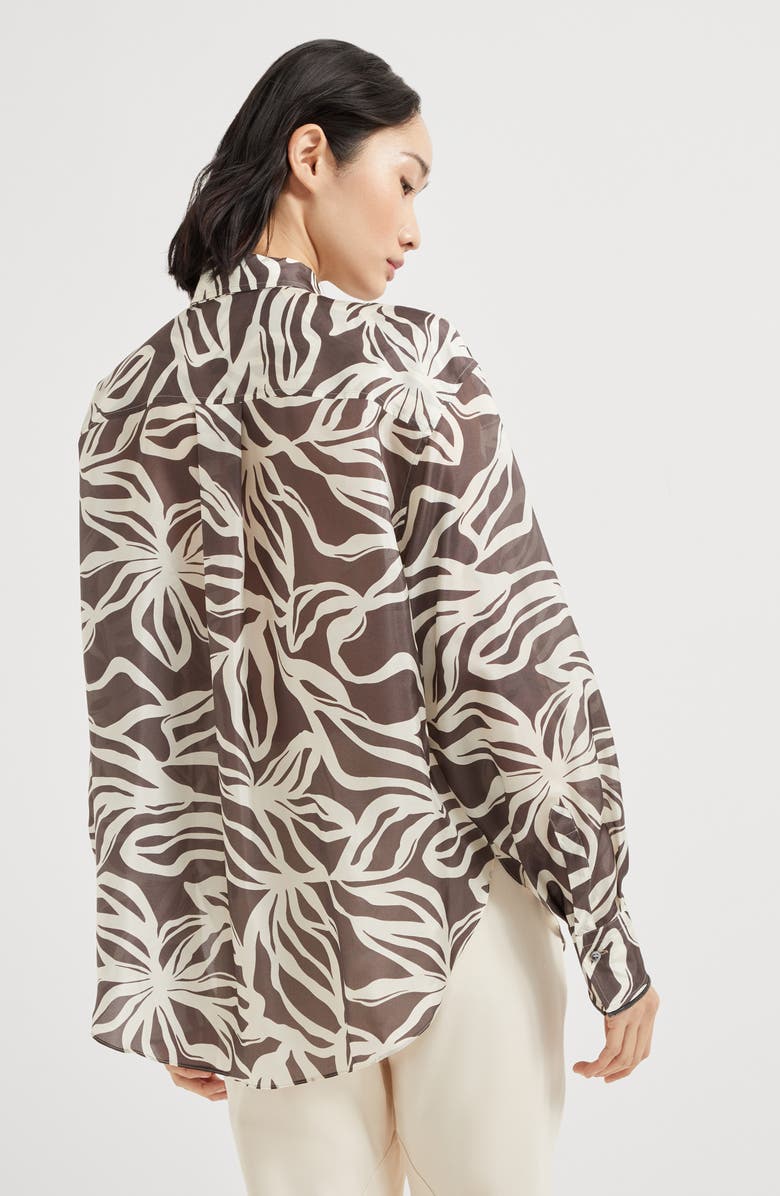 Brunello Cucinelli Pongee Flower Print shirt, Alternate, color, Cocoa