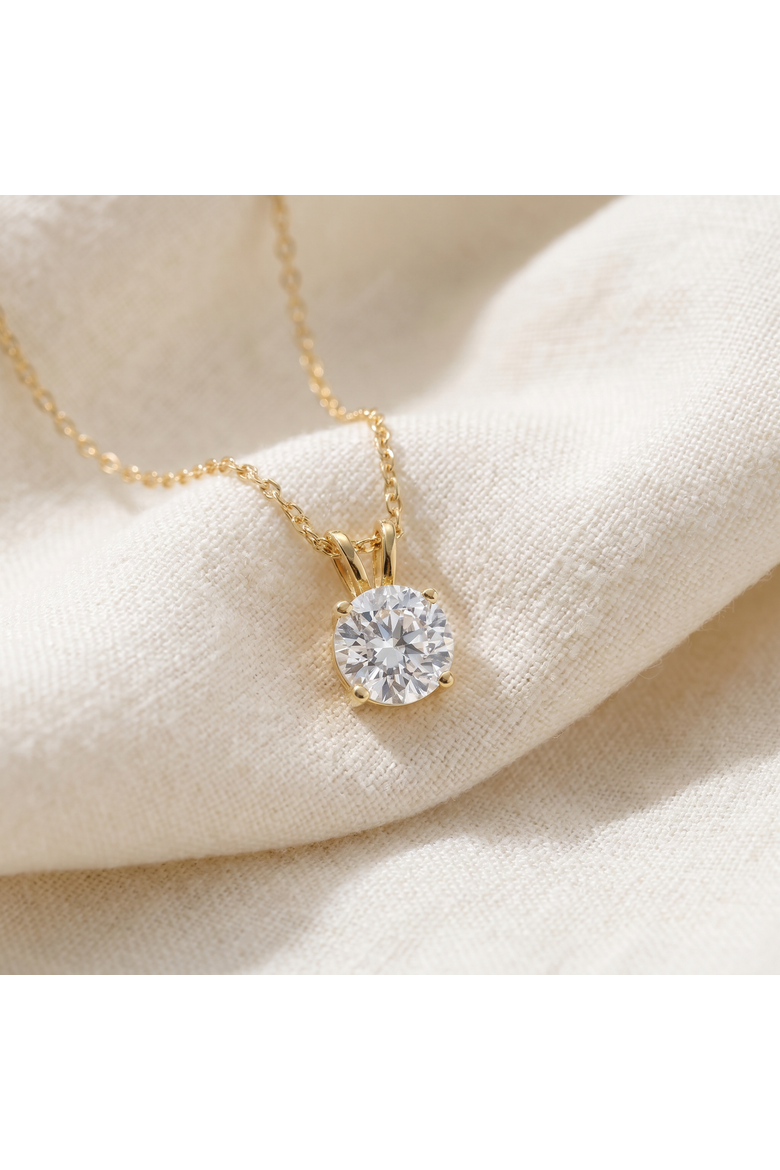 1 1/4Ct Lab Grown Solitaire Diamond Pendant Gold Necklace, Alternate, color, 14k Yellow Gold