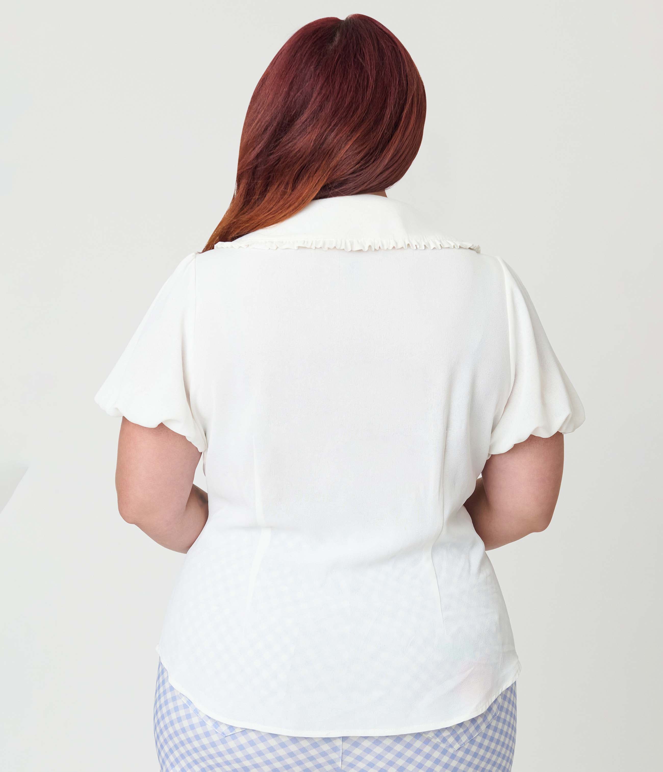 Plus Size Short Sleeve Oversized Collar Blouse - image 2