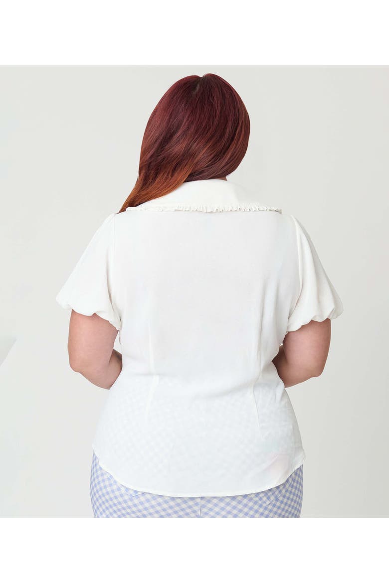 Plus Size Short Sleeve Oversized Collar Blouse, Alternate, color, White W/Floral Embroidery