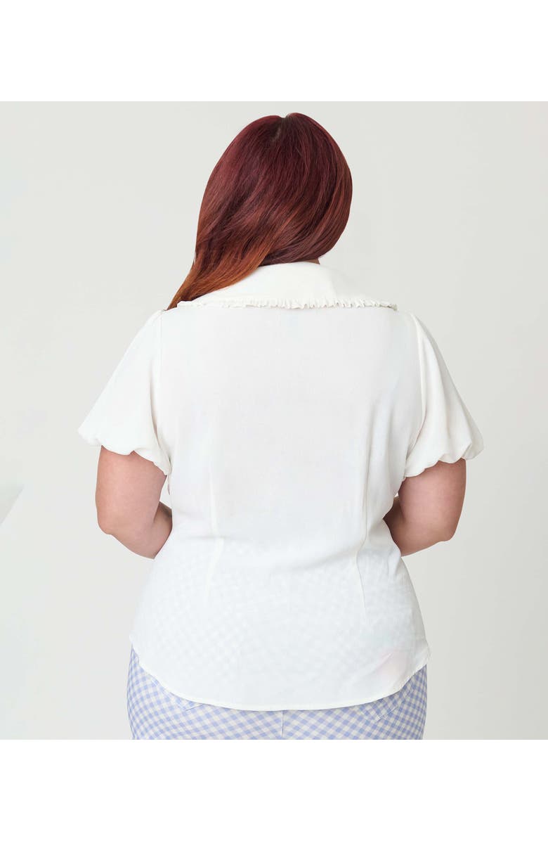 Unique Vintage Plus Size Short Sleeve Oversized Collar Blouse, Alternate, color, White W/Floral Embroidery