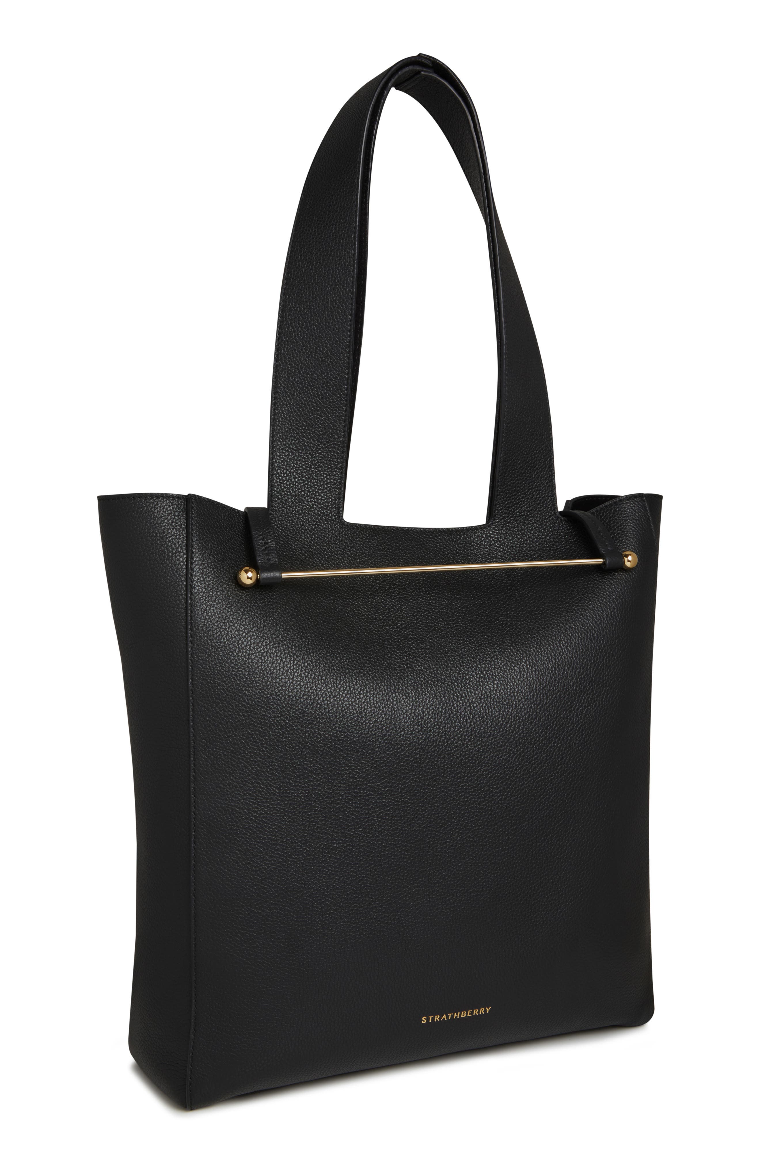 Strathberry Melody Fine Grain Leather Tote, Alternate, color, Black