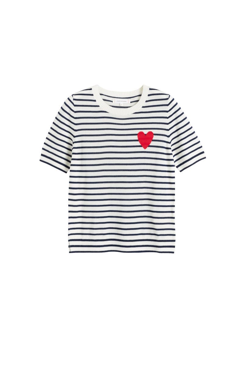 Chinti & Parker Pure Merino Heart Breton Short Sleeve Sweater, Alternate, color, Cream/Navy/True Red