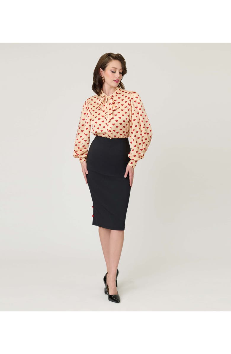 Unique Vintage Back Pleat Pencil Skirt, Alternate, color, Black Solid