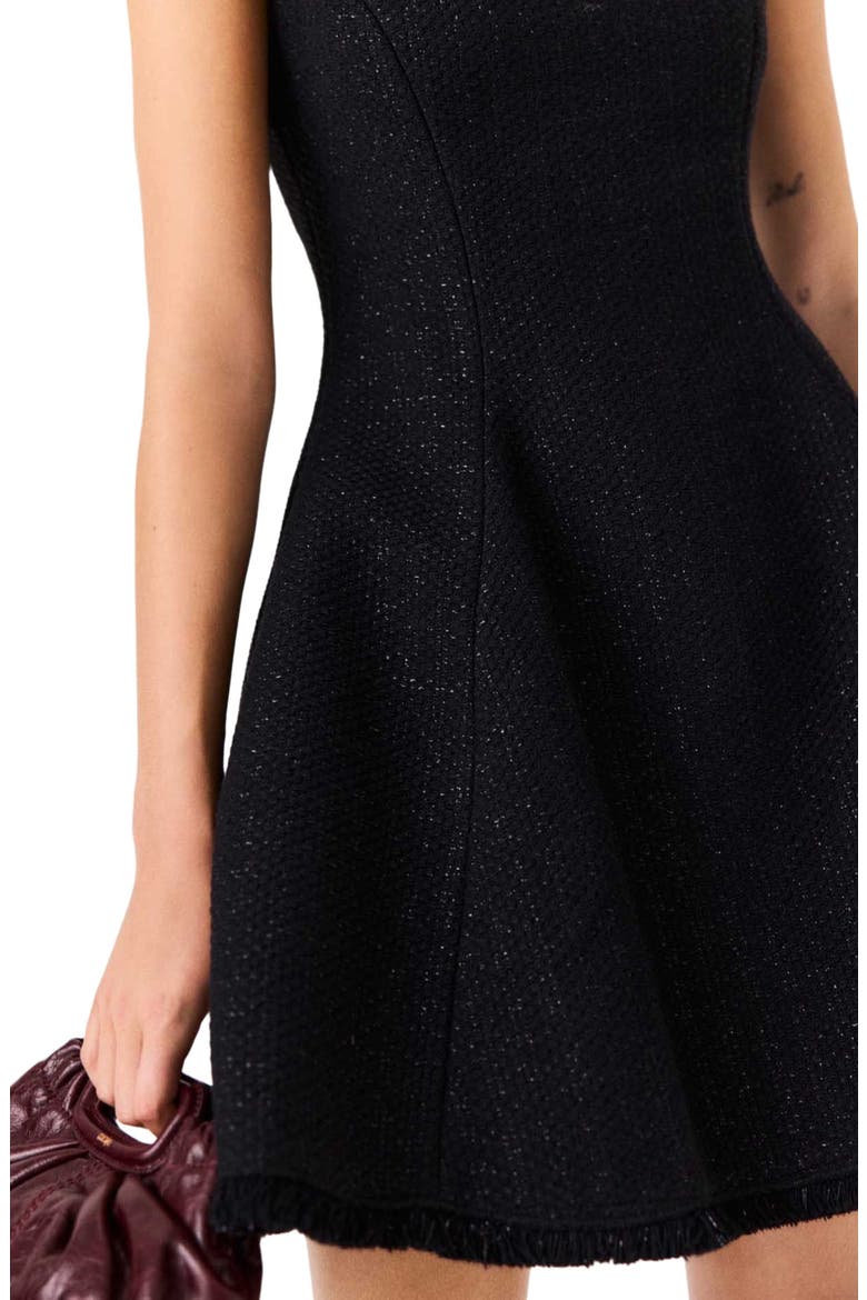 Short fringed tweed dress, Alternate, color, Black