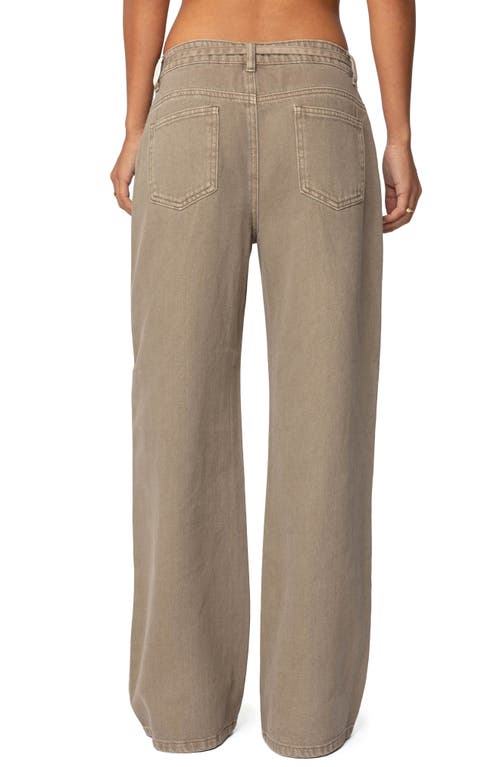 Shop Edikted Hudson Oversize Tie Belt Wide Leg Jeans In Olive-washed
