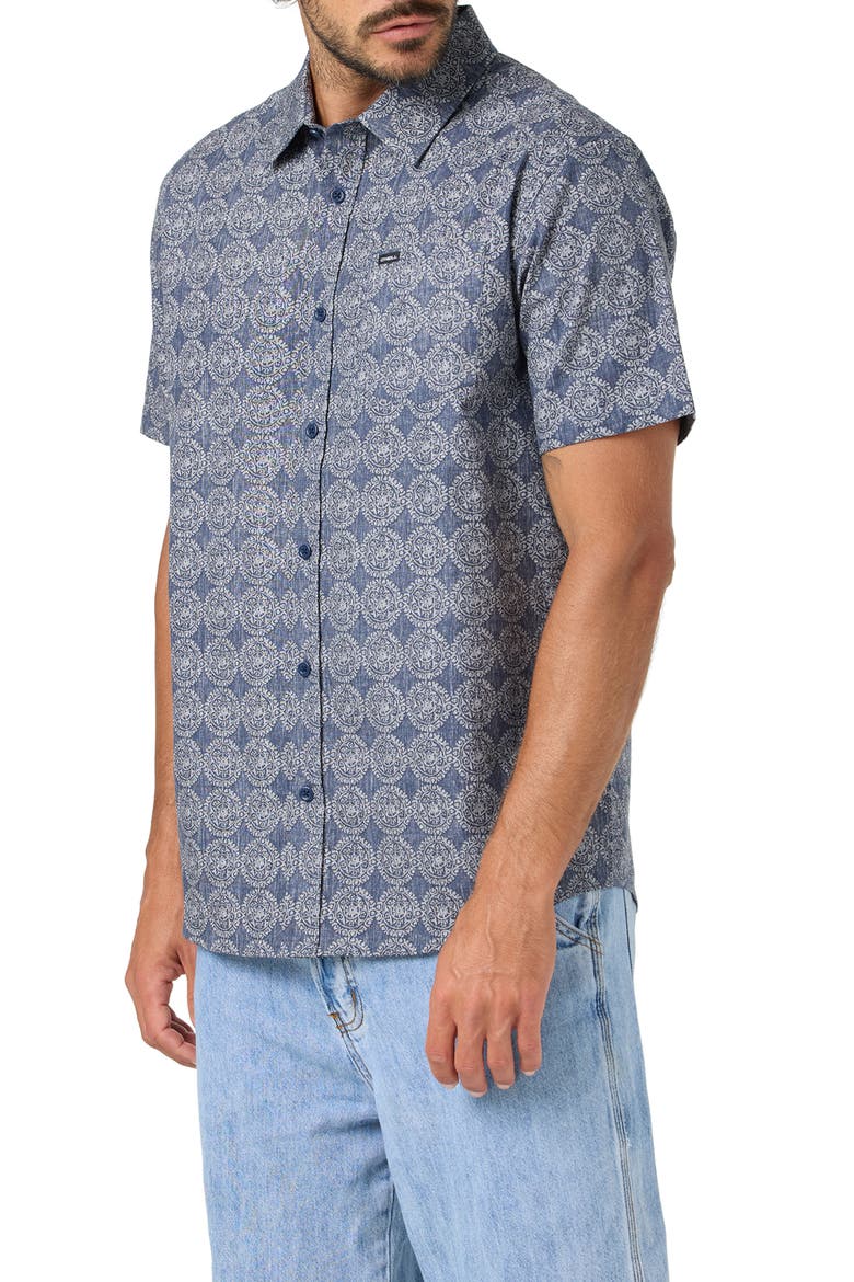 Terrace Standard Fit Short Sleeve Button-Up Shirt, Alternate, color, NAVY