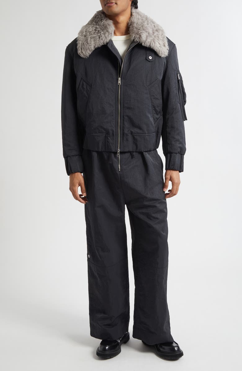 AMI PARIS Padded Water Repellent Bomber Jacket with Detachable Genuine Shearling Collar, Alternate, color, Anthracite