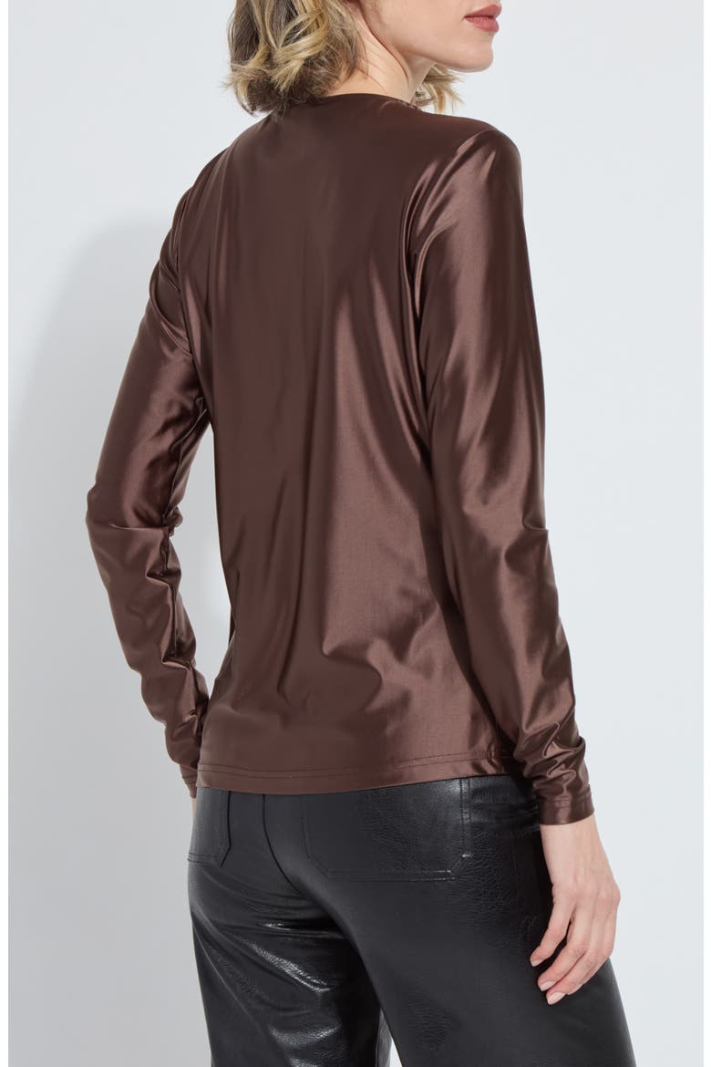 Fatima Pleated Neck Satin Top, Alternate, color, PL WOOD