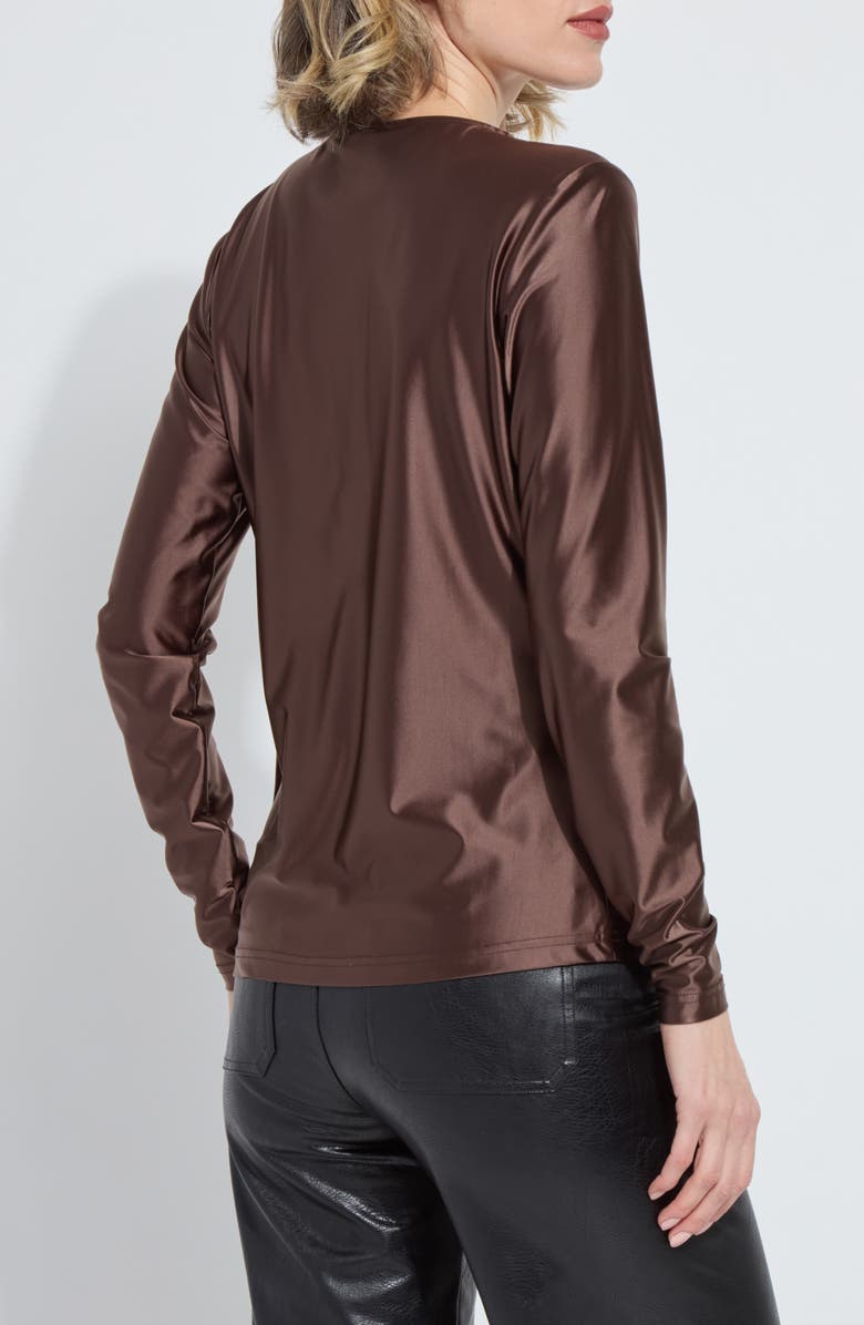Lysse Fatima Pleated Neck Satin Top, Alternate, color, Polished Wood