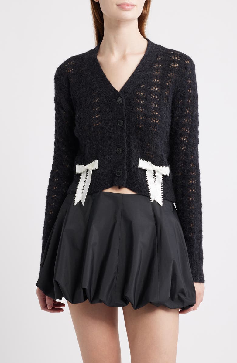 LoveShackFancy Lilly Bow Cardigan, Main, color, Midnight Ice